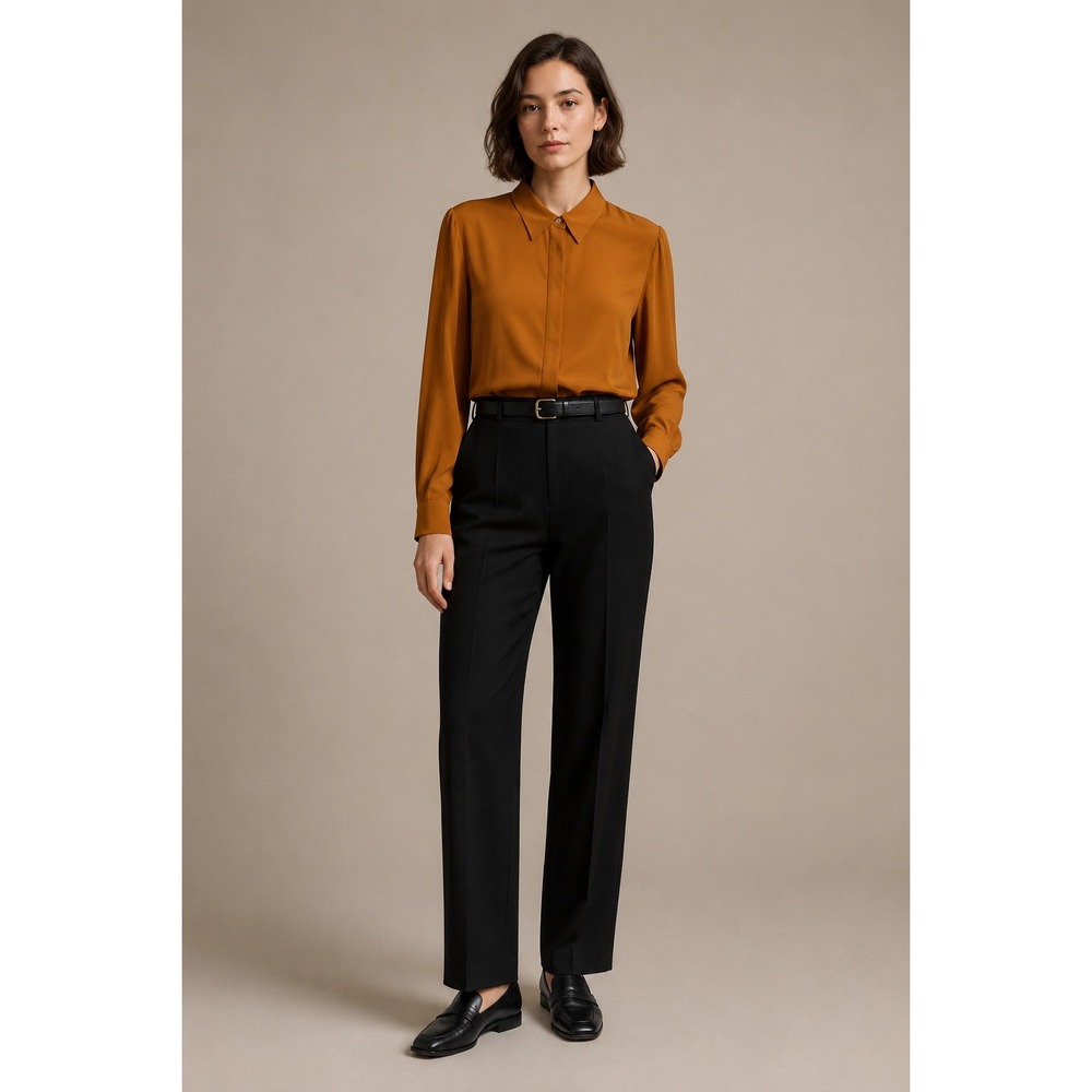 Tailor B. Moss 100% Silk Blouse Women's M Burnt Orange Hidden Button Shirt